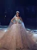 Arabiska lyxiga 2021 Beaded Bröllopsklänningar Brudklänningar med avtagbar tåg V Neck Backless Bride Plus Storlek Robes de Mariée