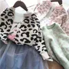 Sonbahar Bebek Kız Ceket Moda Hırka Leopar Sevimli Örgü Giyim Çocuk Çocuklar için Pamuk Ceket Örgü Kazak Giyim 211204