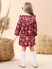 Toddler Girls Christmas Snowflake & Gingham Print Flounce Sleeve Ruffle Trim Bow Dress SHE