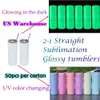 US Warehouse 20oz sublimering Straight Tumblers UV Color Changing Glowing In Dark 2-In-1 Glossy rostfritt stål DIY Blank vattenflaska B6 B6