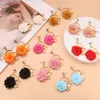 Coréen doux tissu fleurs longues boucles d'oreilles pour femmes Vintage or métal fleur déclaration boucles d'oreilles bijoux