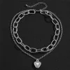 Fashion Vintage Multilayer Link Chain Choker Necklace Boho Trendy Punk Lover Heart Pendant Necklace for Women Charm Neck Jewelry