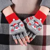 Gants chauds d'hiver pour l'extérieur, Style de noël, tricotés, imprimés, demi-doigt, mitaines épaisses à motif de père noël pour femmes