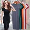 Pamuk T-shirt Elbiseler Yaz Kadın Uzun T Gömlek Kadın Bodycon Tank Lady Siyah Kısa Kollu Vestido Seksi MD1 210623