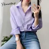 Yitimuceng listrado blusa mulheres plus size oversize escritório senhora camisas de manga longa luz roxo verão coreano moda tops 210601