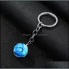 Keychains Fashion Aessories Luminous Glow in the Dark Keychain Galaxy Universe Glass Ball Cabochon Car Bag Key Rings Creative Keyrings GWE11