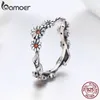 BAMOER 100% 925 Sterling Twisted Daisy Flower Female Finger Rings for Women Wedding Silver Jewelry Anel SCR298