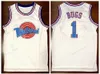 Fartyg från US Bugs # 1 Tune Squad Space Jam Basketball Jersey Movie Men's All Stitched White Jerseys Storlek S-3XL Toppkvalitet