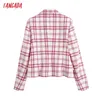 Tangada Frauen Rot Plaid Blazer Mantel Vintage Zweireiher Langarm Weibliche Oberbekleidung Chic Tops BE730 210609