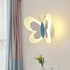 Creatieve muur Mount Cartoon Cute Blue Pink Butterfly Lamp Led Licht Kinderen Kindmeisje Baby Slaapkamer Kinderkamer School Decor