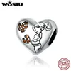 WOSTU Kalp Charms 925 Ayar Gümüş Hamile Anne Yazı Anne Zirkon Boncuk Fit Orijinal Bilezik Kolye Takı CQC1589 Q0531