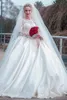 Long Sleeves Lace Bridal Dress Luxury Beaded Beach Wedding Dresses A Line Illusion Back