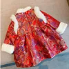 Mädchen Kleider Baby Mädchen Kleid Winter 2021 Jahr Tang-anzug Kinder Kinder Kleidung Mädchen Gesteppt Rot Hanfu Chinesischen Stil cheongsam 18M-9