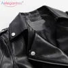 AELEGANTMIS Marca Faux Couro Casacos Mulheres Slim Curto Pu Feminino Outerwear Cool Rivet Moto Biker 210607