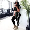 Damskie Solid Colors Stripe Zestawy Moda Trend Sports Fitness Krótki Rękaw Krótki Tops Pant Garnitury Kobiet Wiosna Nowy Szczupła Dresy wysokiego talii