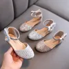 Meisjes sandalen zomer platte hak mode pailletten boog parel baby meisje schoenen kinderen prinses schoenen SYJ066 210306