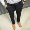 Wysokiej Jakości Formalny Biznes Dress Spodnie Męskie Dorywczo Slim Fit Office Social Garnitur Spodnie Streetwear Spodnie Ślubne Szary Czarny 210527