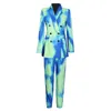 TWOTWINSTYLE Print Tie Dye Two Piece Set For Women Notched Long Sleeve Blazer Casual Pants Hit Color Sets Female Fashion 210819