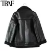 TRAF Kadınlar Moda Kalın Sıcak Kış Kürk Faux Deri Boy Ceket Kaban Vintage Uzun Kollu Kadın Giyim Şık 211109 Tops