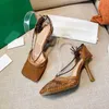 Kvinnor Högklackat Skor Mode Ladies Mesh Square Toe Stilettos Heels Sandals Designer Kvinna Bröllop Office Party Pumpar Sko med låda
