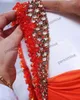 2021 Fashion Orange Evening Dresses Side Split Crystal Straps Formal Prom Gowns Backless Long Party Dress