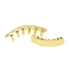 Mens Gold Plated Top and Bottom Teeth Grillz Set Gold Teeth Grills 2018 New High Quality Mens Hip Hop Jewelry