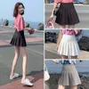 Summer Korean Skirt Pleated School Skirt Shorts High Waist Sexy Mini Japanese Skirt Black White Plus Size 210306