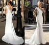 マーメイドロングウェディングドレス2024 Vestido de Novia Satin Beaded Cap Sleeve Backless Bridal Gowns