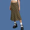 Vintage cintura alta midi saias mulheres streetwear algodão longa saias chique estilo vintage senhoras saias xadrez de verão 210309