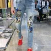 High Street Hip Hop Trendy Afdrukken Stretch Jeans Mannen Graffiti Print Grafische Motorfiets Skinny UOMO X0621