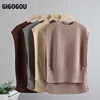 Gigogou pull gilet femmes oculaire solide haute bas hem ourlet casual coréen style adolescence chic mode bouton sweat