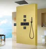 Matt svart termostatiska duschkranar Ställ in 20 tum led badrumstak duschregn med handhållet munstycke