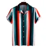 Mäns Stripe Sommar Kortärmad Lösa Knappar Hawaiian Casual Shirt Good Quality Men Shirts Plus Storlek Toppar 210809