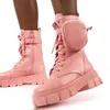 Wenyujh 2020 Dames Pocket Laarzen Lace Up Dames Enkellaarzen Vrouwelijke Gesp Strap Zwart Chunky Pouch Enkellaarzen Platform Y0914