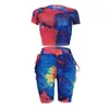 Tracksuits shorts voor dames sets Women 2022 Matching Set Summer Fashion Tie-Dye Hollow Tops Suit Ladies Strip Leisure Sports Tweedelig