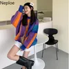 Swetry damskie Neploe Harajuku dla kobiet Casual Contrast Kolor Dzianiny Swetry Zagładne Topy Streetwear Jumper Koreański Spadek Ubrania