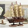 Śródziemnomorska drewniana żaglówka model ozdoby z litej symulacji drewna Craft łódź bar Dekoracja Handmade Home 211105