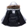 パーカー本物の毛皮の少年の赤ちゃん冬の薄いジャケット暖かいキッズコート子供スキースノースーツ服銀防水服セットH0909