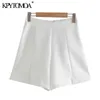 KPYTOMOA Kvinnor Chic Mode med knappar Fickor Bermuda Shorts Vintage High Waist Side Zipper Kvinna Kort Ropa Mujer 210724