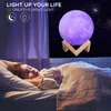 Drukuj 3D Kolorowe Bluetooth MSUIC Księżyc Lampa Akumulator Night Light Dla Światła Księżyca Z 3 Kolory 16 Kolory Remote Decor Gift Y0910
