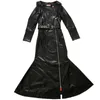 Nerazzurri Autumn maxi black faux leather coat women zipper long sleeve belt slim fit jackets fashion 210908