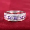 Обручальные кольца раунд 925 Серебряное серебро для женщин фиолетового розового страза Anies Jewelry Обручальное кольцо модное Bague DD135