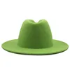 Wide Brim Hats Arrival Outer Green Inner Pink Wool Felt Jazz Fedora Men Women Panama Trilby Cap Whole5517970