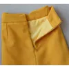気質女性のスーツのスカートセットツーピースの秋と冬の高品質の黄色い長い女性コートジャケットスリムブラック210527