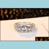 Tre stenringar Smycken Lyxig Cubic Zirconia Gemstone CZ Gold Sier Plated Bröllop Diamantring för Kvinnor Ladies Engagement Drop Leverans