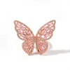 Anel oco para fora micro incrustado zircão rosa borboleta de ouro feminino039s moda exagero retenção de cor galvanoplastia ajustávell4318427