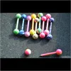 Other Body Jewelry Mixed Candy Color 1.6*16*6 Mm Long Industrial Barbell Tongue Earring Piercing Bar Steel Ear Plug Stretcher Drop Delivery