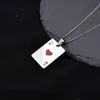 Männer Statement Poker Lucky Ace of Spades Anhänger Halskette Rot Schwarz Silber Farbe Edelstahl Schmuck Glück Spielkarten