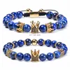 Natural Stone Lapis Lazuli Crown Armband flätad koppar Mikroinmatad Zircon Diamond Armband Pärla armband Kvinnor Män mode smycken Will och Sandy