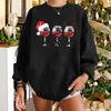 Kvinnors Tröjor Kvinna Crewneck Långärmad Pullovers Casual Loose Toppar Röd Vin Glas Tryckt Skjortor Sweatsuits for Women Chr